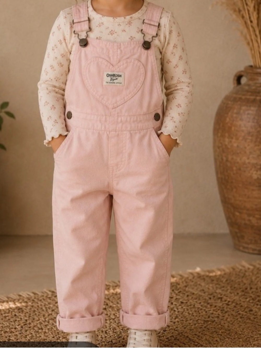 OshKosh B'gosh Light Pink Heart Bib Overalls 4T